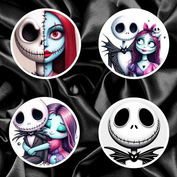 Nightmare Before Christmas Handmade Halloween Coasters (Set of 4) with Cork Base - Picture 1 of 4